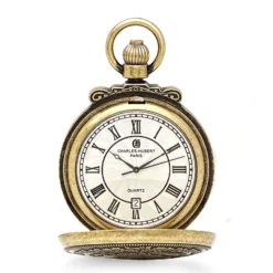 Antique Gold Quartz Railroad Charles Hubert Pocket Watch & Chain #3863-G