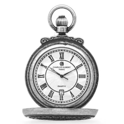 Antique Silver Quartz Railroad Charles Hubert Pocket Watch & Chain #3863-S