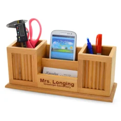 Bamboo Twin Pencil Cup Desktop Organizer
