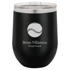 Baseball Themed 12 Ounce Black Personalized Stemless Wine Glass