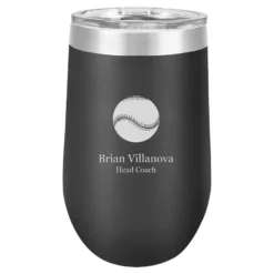 Baseball Themed 16 Ounce Black Personalized Stemless Win`