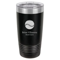 Baseball Themed 20 Ounce Personalized Black Travel Mug