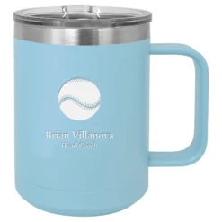 Baseball Themed Light Blue Personalized Insulated Coffee Mug