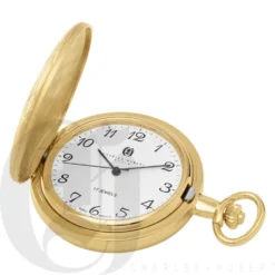 Basketweave Gold Mechanical Charles Hubert Pocket Watch & Chain #3841-G