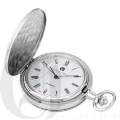 Basketweave Silver Mechanical Charles Hubert Pocket Watch & Chain #3841-WR