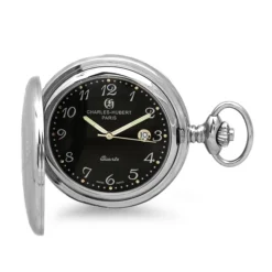 Black Dial Quartz Charles Hubert Pocket Watch & Chain #3599-B