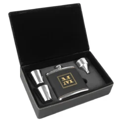 Black & Gold Split Monogrammed Flask Set