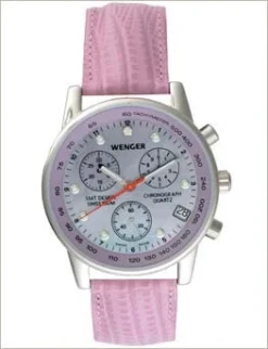 Commando Chrono Silver Face Pink Leather Strap Women S Watch By Wenger