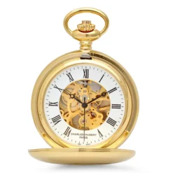 Dual Opening Gold Mechanical Charles Hubert Pocket Watch & Chain #3575-G