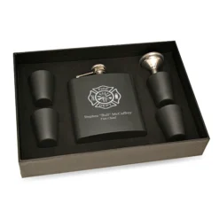 Firefighter S Personalized Black Flask & Shot Cups Gift Set