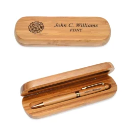 Firefighter S Shield Laser Engraved Bamboo Pen And Box Set