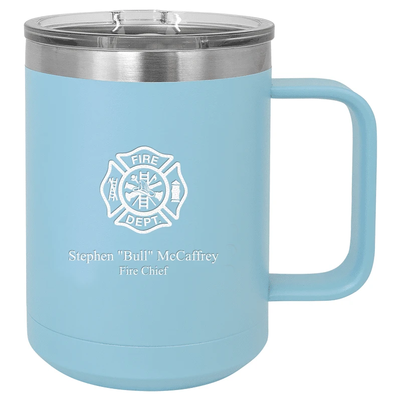 Firefighter S Shield Light Blue Personalized Insulated Polar Camel Coffee Mug 1 Firefighter S Shield Light Blue Personalized Insulated Polar Camel Coffee Mug