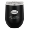 Football Themed 12 Ounce Black Personalized Stemless Wine Glass