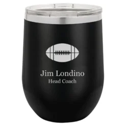 Football Themed 12 Ounce Black Personalized Stemless Wine Glass