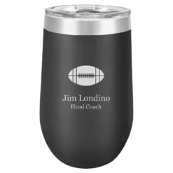 Football Themed 16 Ounce Black Personalized Stemless Win`