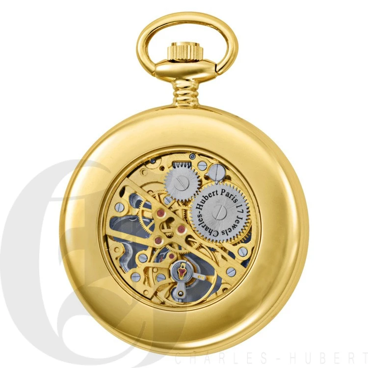 Gold Open Face Charles Hubert Pocket Watch & Chain #3801 2 Gold Open Face Charles Hubert Pocket Watch & Chain #3801 - Image 2