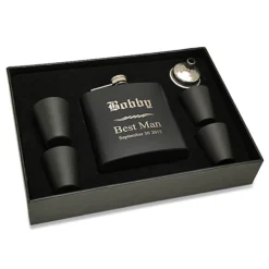 Groomsman S Gift Black Flask & Shot CupsP