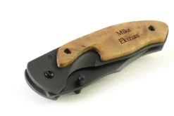 Personalized Wood & Steel Lockblade Knife With Belt Clip