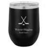 Hockey Themed 12 Ounce Black Personalized Stemless Wine Glass