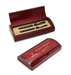 Hockey Themed Laser Engraed Pen & Pencil Set With Wood Box