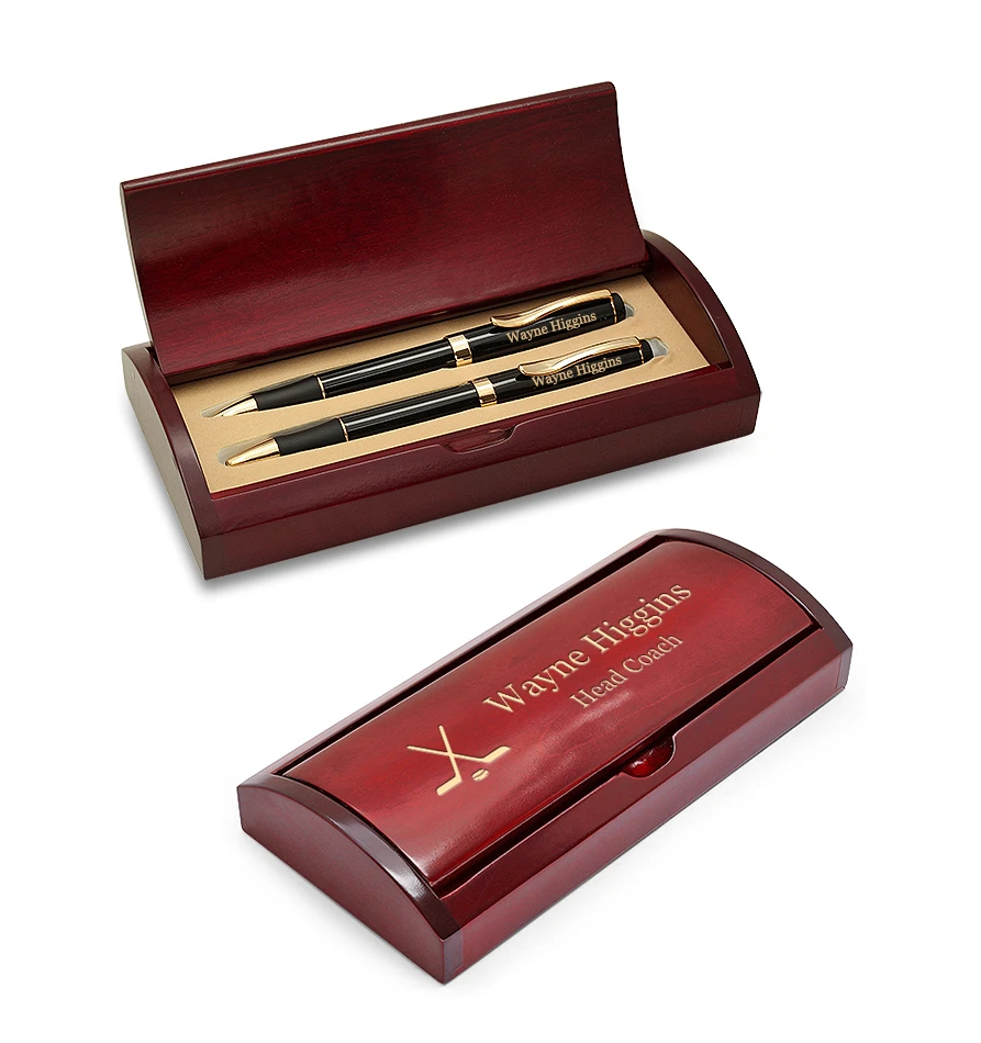 Hockey Themed Laser Engraed Pen & Pencil Set With Wood Box 1 Hockey Themed Laser Engraed Pen & Pencil Set With Wood Box