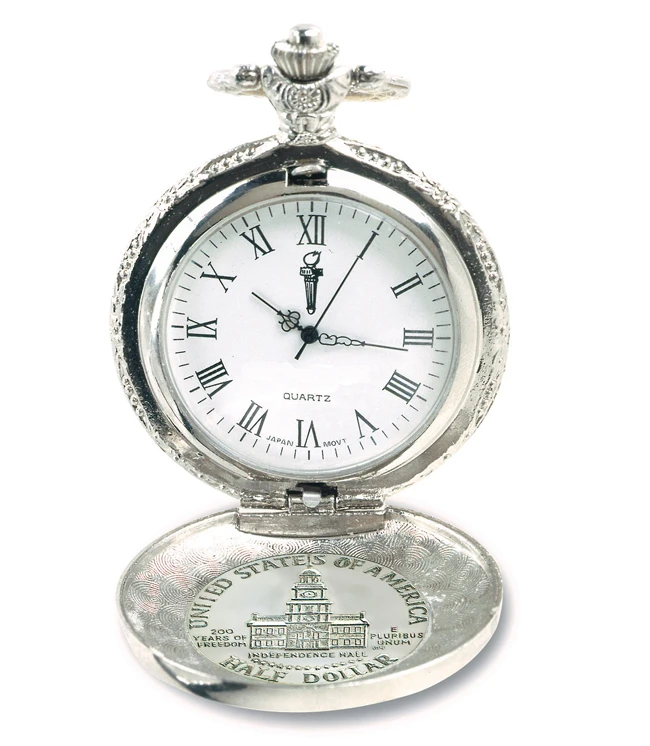 JFK Bicentennial Half Dollar Pocket Watch & Chain 2 JFK Bicentennial Half Dollar Pocket Watch & Chain - Image 2