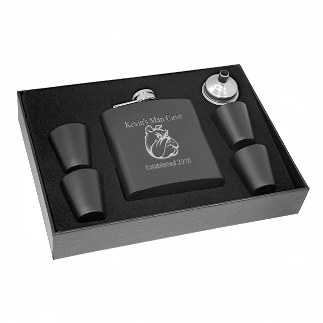 Man Cave Black Flask & Shot Cups Gift SeP 1 Man Cave Black Flask & Shot Cups Gift SeP