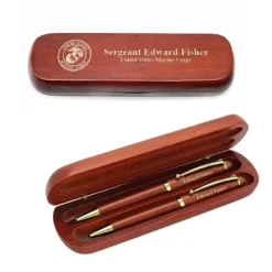 Marines Cherrywood Double Pen And Box Set
