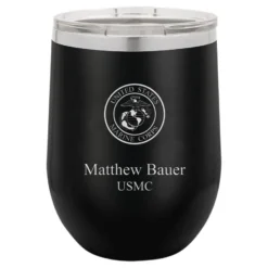 Marines Emblem 12 Ounce Black Insulated Stemless Wine Glass