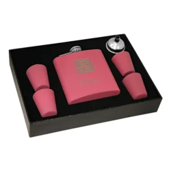 Monogram Pink Flask & Shot Cups Gift Set