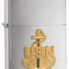 Navy Anchor Emblem Brushed Chrome Zippo Lighter - ID# 280ANC
