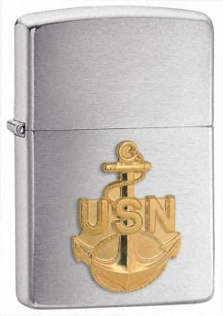 Navy Anchor Emblem Brushed Chrome Zippo Lighter - ID# 280ANC