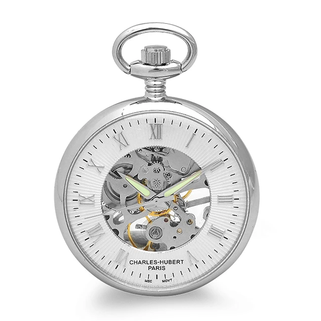 Open Face Mechanical Charles Hubert Pocket Watch & Chain #3673 1 Open Face Mechanical Charles Hubert Pocket Watch & Chain #3673
