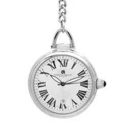 Open Face Silver Quartz Charles Hubert Pocket Watch & Chain #3758