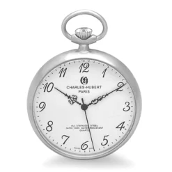 Open Face Engraved Charles Hubert Quartz Pocket Watch & Chain #3534