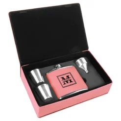 Pink & Black Split Monogrammed Flask Set