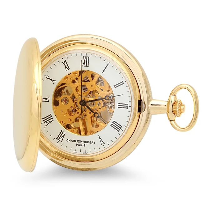 Engraved Gold Mechanical Charles Hubert Pocket Watch & Chain #3576-G 1 Engraved Gold Mechanical Charles Hubert Pocket Watch & Chain #3576-G