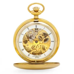 Engraved Gold Mechanical Charles Hubert Pocket Watch & Chain #3780-G