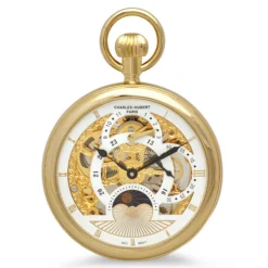 Gold Open Face Mechanical Charles Hubert Pocket Watch & Chain #3816
