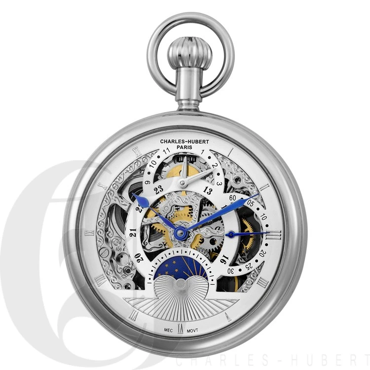 Gold Open Face Mechanical Charles Hubert Pocket Watch & Chain #3816-W 1 Gold Open Face Mechanical Charles Hubert Pocket Watch & Chain #3816-W