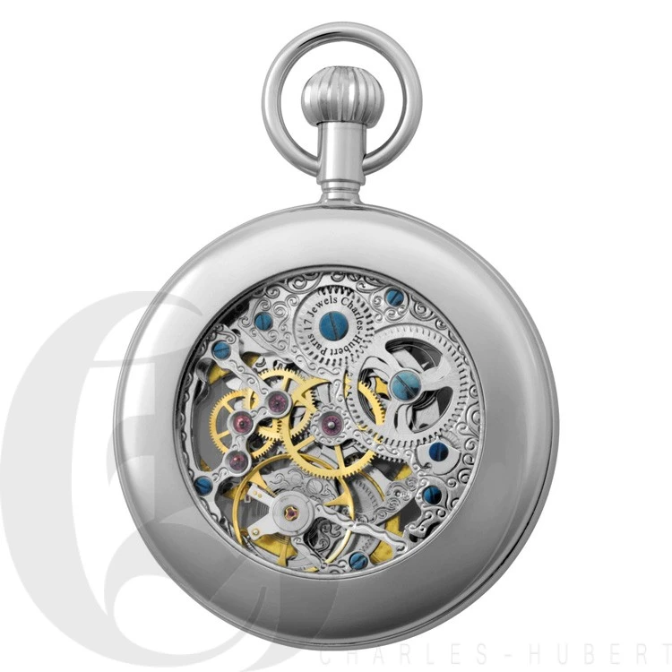 Gold Open Face Mechanical Charles Hubert Pocket Watch & Chain #3816-W 2 Gold Open Face Mechanical Charles Hubert Pocket Watch & Chain #3816-W - Image 2