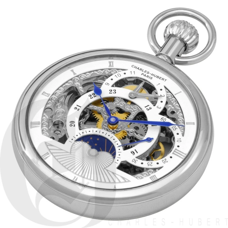 Gold Open Face Mechanical Charles Hubert Pocket Watch & Chain #3816-W 4 Gold Open Face Mechanical Charles Hubert Pocket Watch & Chain #3816-W - Image 4