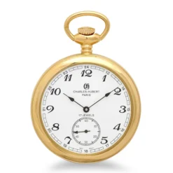 Gold Open Faced Mechanical Charles Hubert Pocket Watch & Chain #3756-GA
