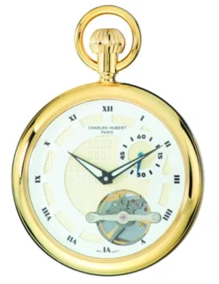 Gold Open-Faced Charles Hubert Pocket Watch & Chain #3901-G