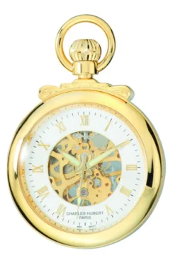 Gold Open-Faced Charles Hubert Pocket Watch & Chain #3903-G