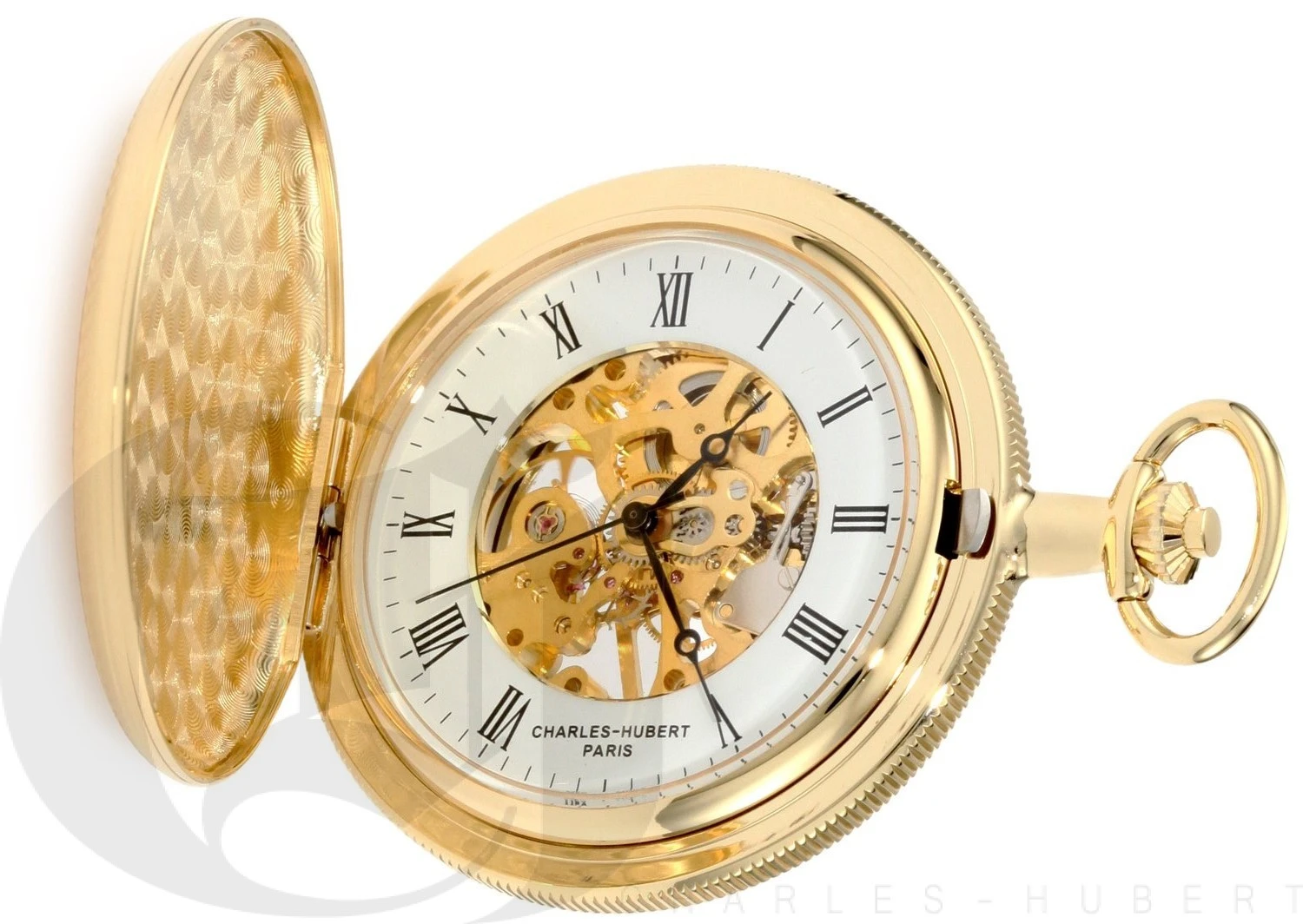 Gold Charles Hubert Mechanical Pocket Watch & Chain #3909-G 3 Gold Charles Hubert Mechanical Pocket Watch & Chain #3909-G - Image 3