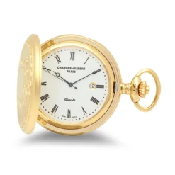 Personalized Gold Quartz Charles Hubert Pocket Watch & Chain #3675