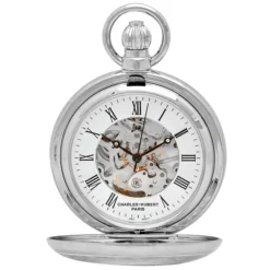 Silver Charles Hubert Mechanical Pocket Watch & Chain #3527-W
