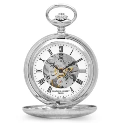 Silver Mechanical Charles Hubert Pocket Watch And Chain `
