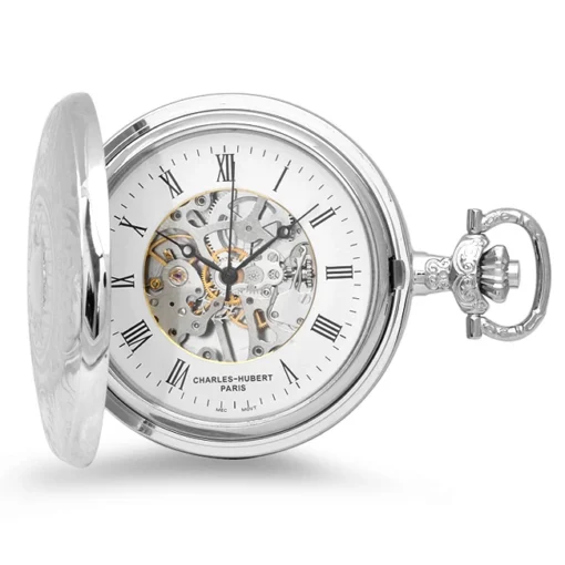 Silver Mechanical Charles Hubert Pocket Watch And Chain #3703 -Deals Zippo Gifts Store polished silver mechanical pocket watch and chain by charles hubert 3703 84